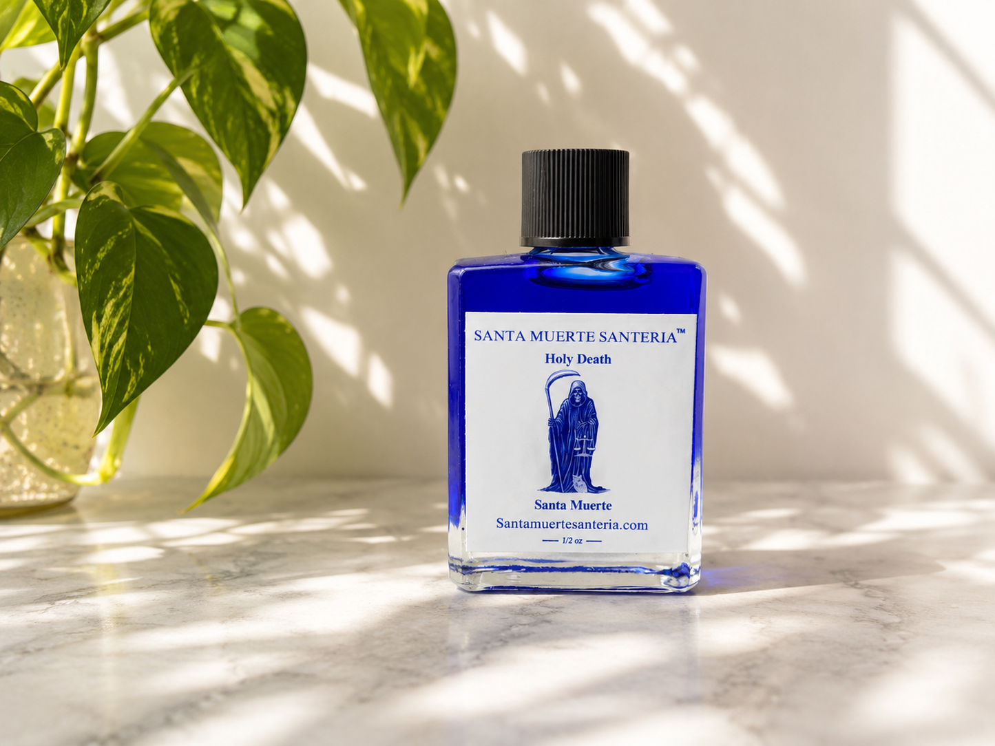 Blue Holy Death Oil, Peace and Energy, Aceite de la Santa Muerte Azul, Paz y energia