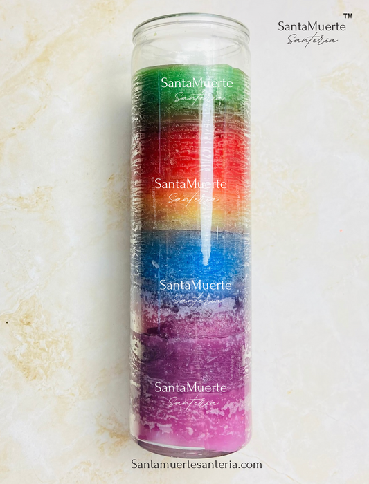 Seven (7) color glass candle, Vela de Vidrio de siete (7) colores