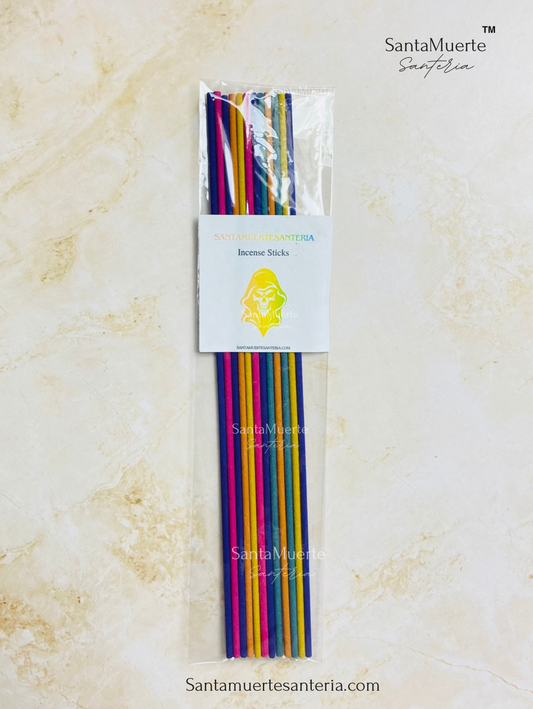 Holy Death Multicolor Incense Sticks, 12 pack Incense, Protection, Varitas de incienso de mulitcolor de la Santa Muerte — Paquete de 12 — Protección