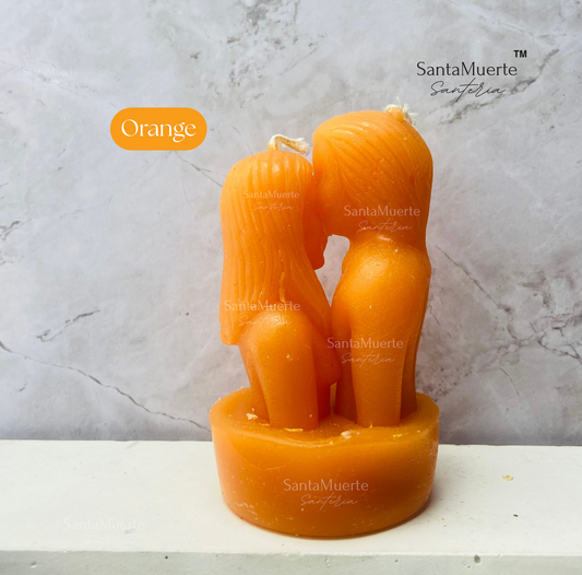 Orange Couple's Figure Candle, Love Spell, Come to Me, Vela con figura de pareja Naranja, Hechizo de amor, Ven a mí