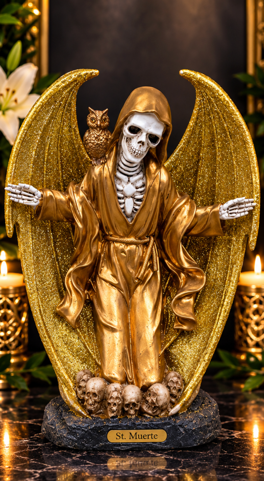 Gold Holy Death Statue/Estatua Oro Santa Muerte
