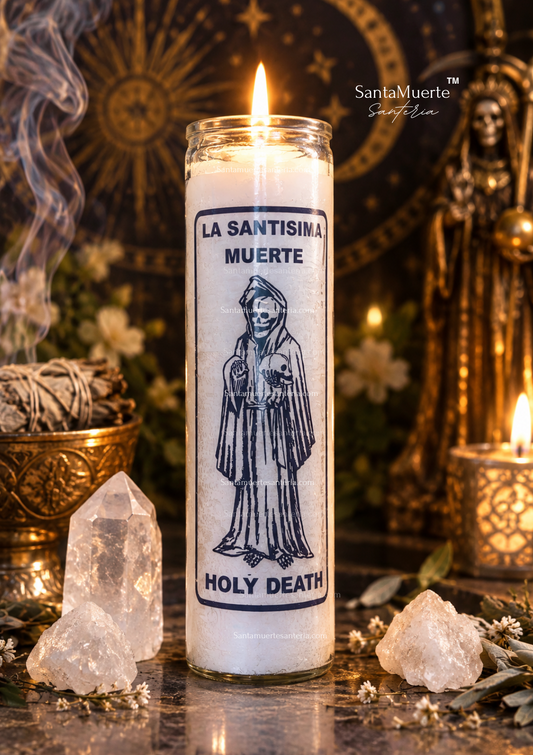 Holy Death White Candle, Spiritual Candle, Santa Muerte Vela de Vidrio Blanco, Vela Espiritual